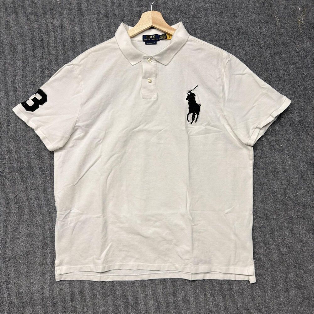 Polo Ralph Lauren Big Pony Shirt Mens 2XL White Custom Slim Fit Pique Logo Y2K